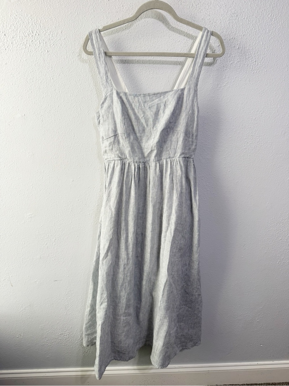 Quince Light Gray Striped Midi Dress linen size medium